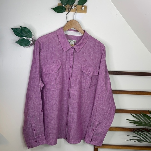 Orvis Tops - Orvis 100% Linen Tab Sleeve Camp Shirt 20